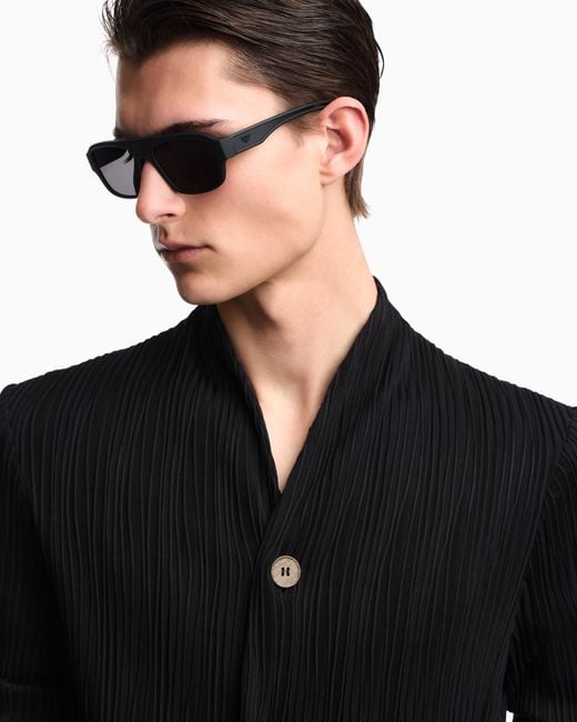 Emporio Armani Blue Pleated Effect Fabric Blazer for men