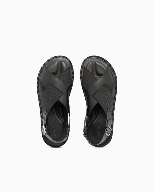Emporio Armani White Leather And Jacquard Cross-Over Sandals for men