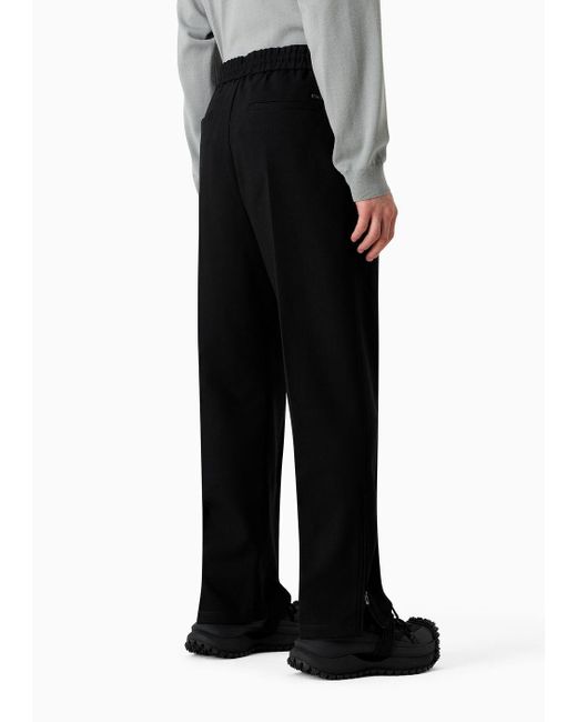Pantalones De Mezcla De Lana Con Cordón Y Pliegues Emporio Armani de hombre de color Black