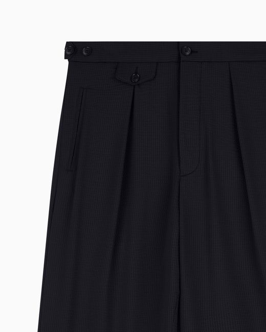 Emporio Armani Blue Icon Technical Seersucker Trousers for men