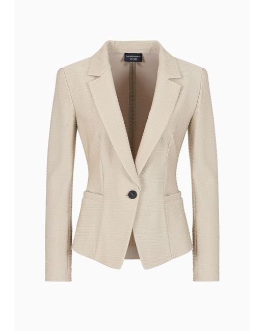 Emporio Armani Natural Icon Lapel Jacket In Jacquard Fabric With Micro-wavy Embossed Ribbing