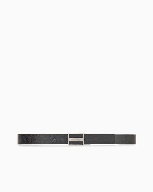 Emporio Armani White Reversible Leather Belt With A Rectangular Plaque Buckle for men