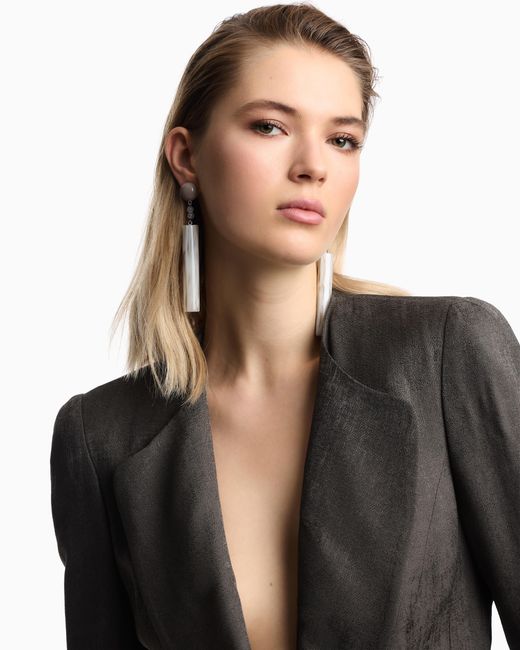 Emporio Armani White Oversized Pendant Earrings With Bar