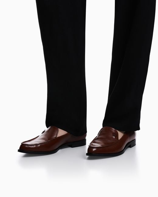 Emporio Armani White Icon Shiny Polished Leather Loafers
