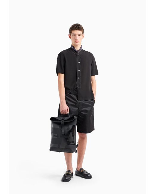 Emporio Armani Black Short-sleeved, Comfort-fit, V-neck Lyocell Shirt for men