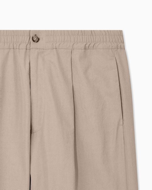 Emporio Armani Natural Regular Fit Cotton Poplin Trousers With Elasticated Waist for men