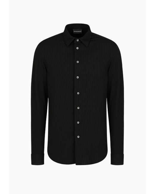 Emporio Armani Classic collar Shirt In Stretch Fabric With An Embossed Motif in Black for Men Lyst
