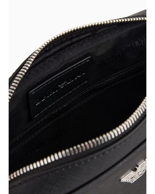 Emporio Armani Black Asv Regenerated Saffiano Leather Washbag With Eagle Plate for men
