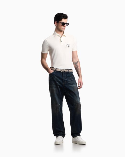 Emporio Armani White Piqué Polo Shirt With French Bulldog Patch for men