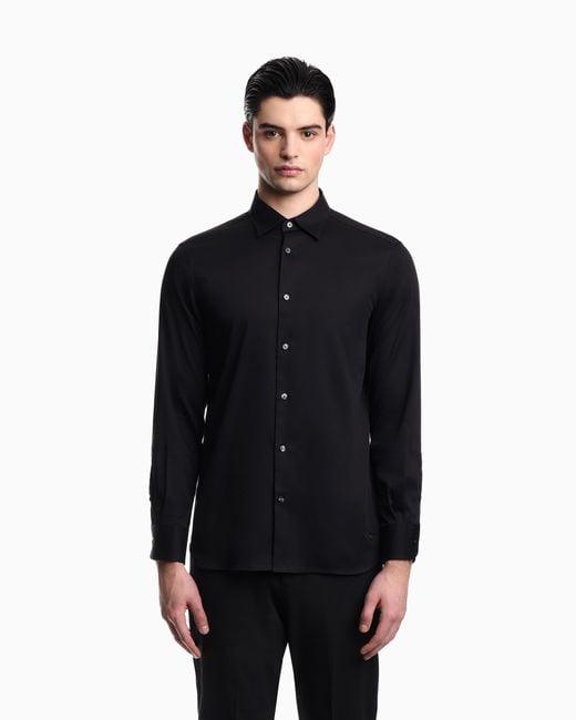 Emporio Armani Blue Stretch Pima Cotton Shirt for men