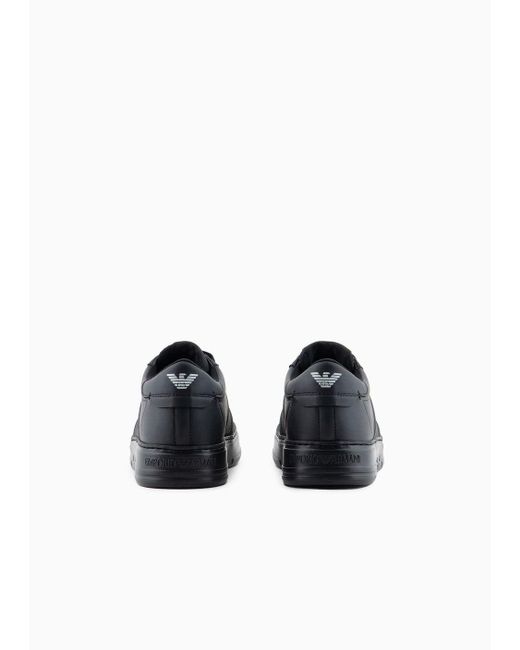 Sneakers In Pelle Con Dettaglio Logato di Emporio Armani in Black da Uomo