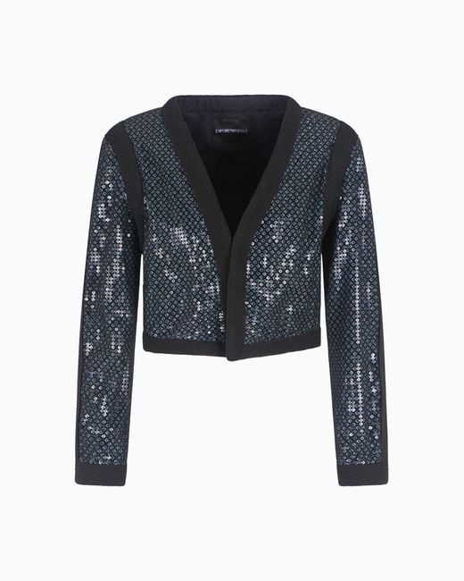 Emporio Armani Blue Butterfly Tulle Bolero With All-Over Sequins