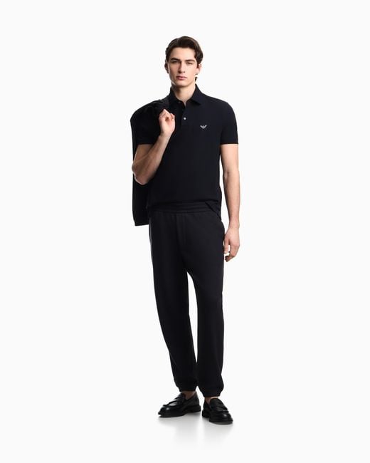 Emporio Armani Blue Piqué Polo Shirt With Embroidered Eagle for men