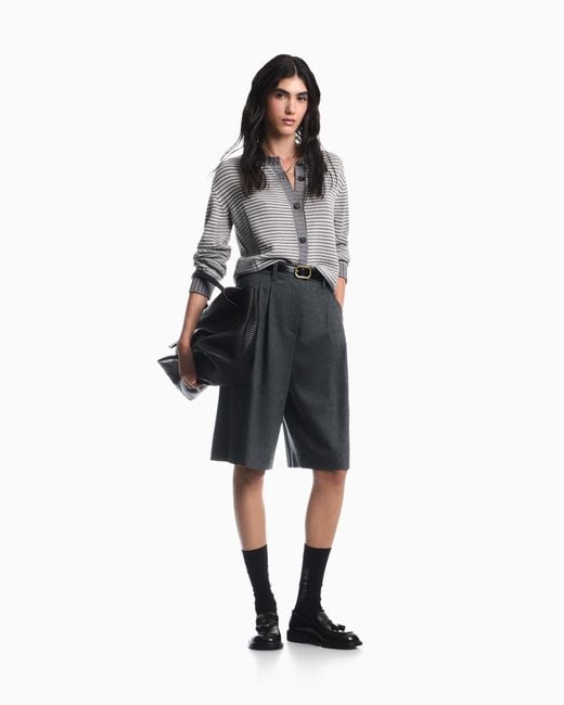 Emporio Armani Gray Signature Capsule Striped Cardigan