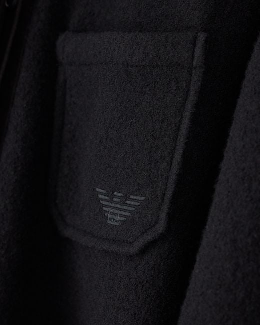 Emporio Armani Black Oversized Boiled Virgin Wool Shirt With Band Collar