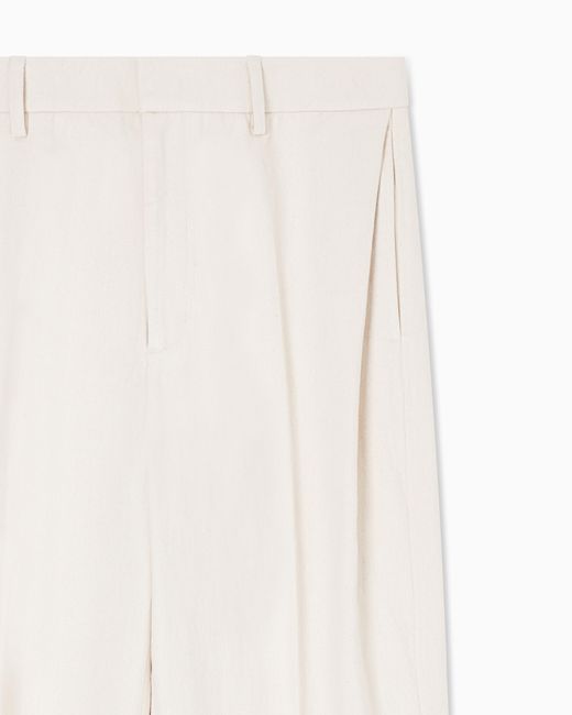 Emporio Armani White Cotton Bull Trousers With Pleats for men