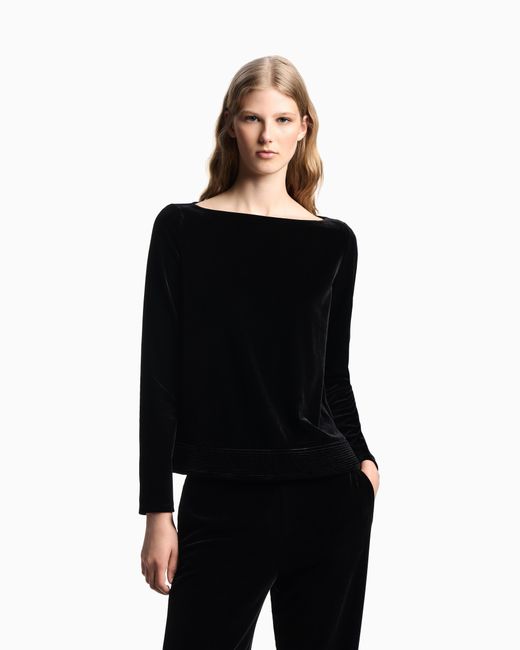 Sudadera De Chenilla Elástica Con Cuello Barco Emporio Armani de color Black