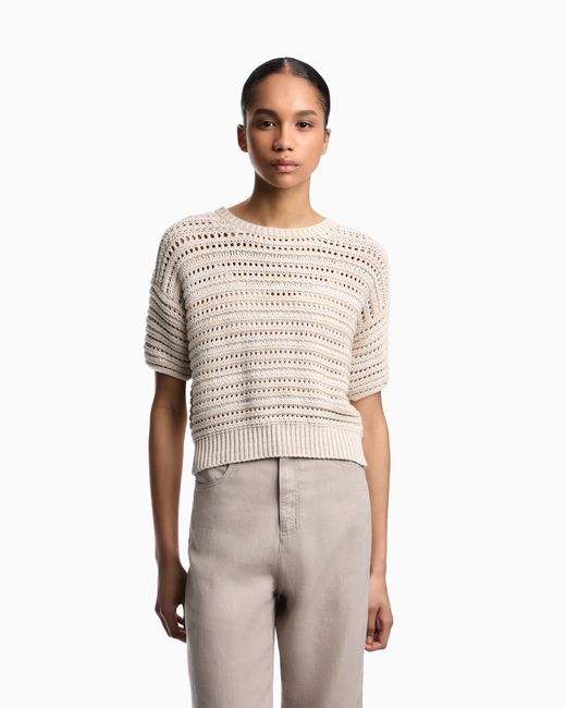 Emporio Armani White Short-Sleeved Jumper With Perforated Knit