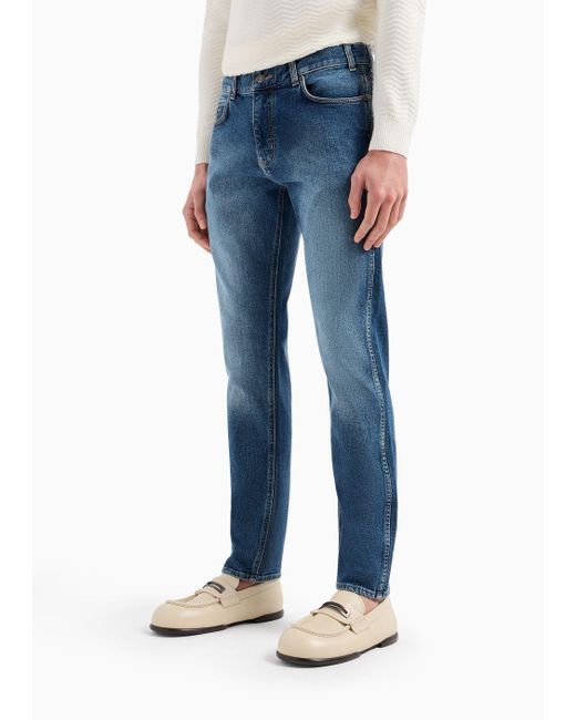 Emporio Armani Blue J16 Slim-fit, Washed Denim Jeans for men