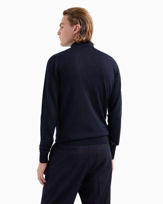 Emporio Armani Blue Jumper With Polo Collar for men