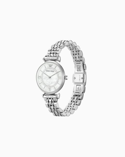 Emporio Armani White Two-Hand Stainless Steel Watch