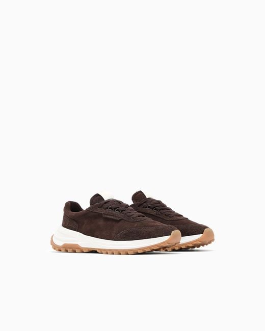 Emporio Armani White Eagle Club Capsule Collection Suede Sneakers for men