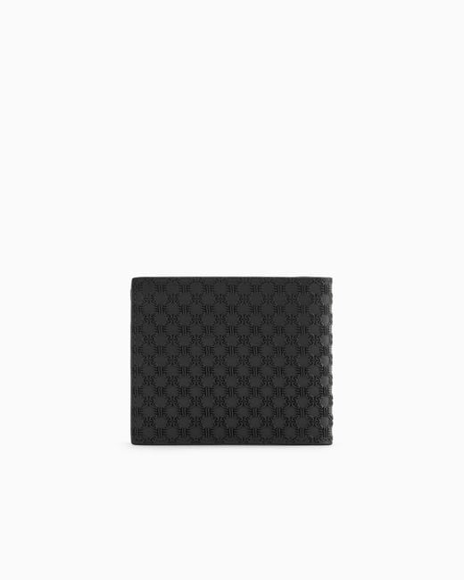 Cartera Con Monedero De Piel Con Motivo Integral En Relieve Emporio Armani de hombre de color Black