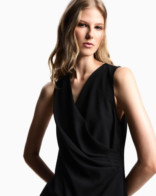 Emporio Armani Black Top Mit Drapierung Aus Fließendem Crêpe