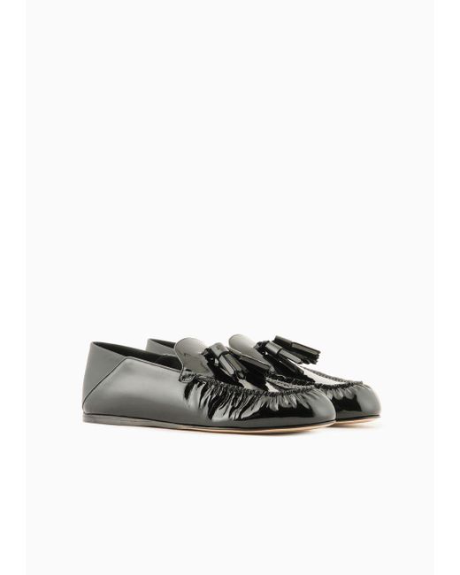 Emporio Armani White Patent-leather Loafers With Tassels for men