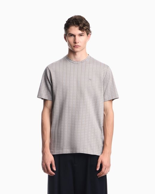 Emporio Armani Gray Jersey Jacquard Knit-Effect T-Shirt for men