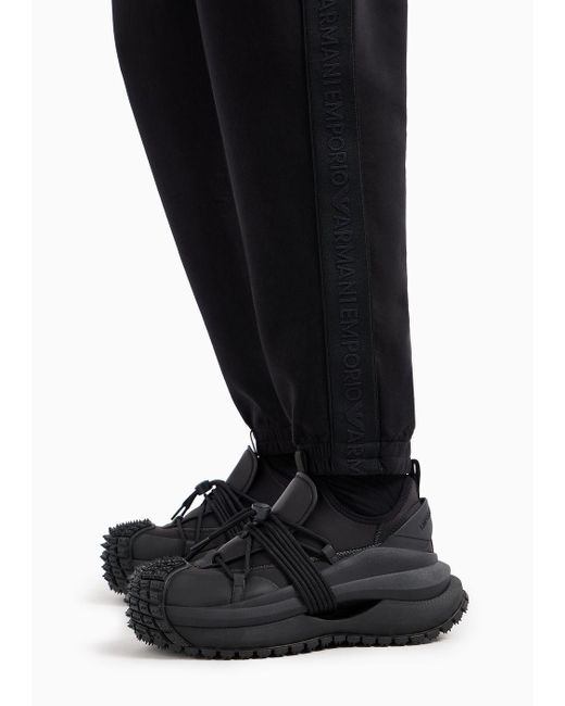 Pantaloni Jogger In Double Jersey Con Coulisse E Tape Logato di Emporio Armani in Black da Uomo