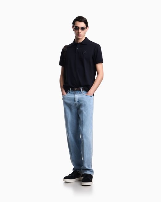 Emporio Armani Blue Jersey Polo Shirt With Embossed Ea Logo Embroidery for men