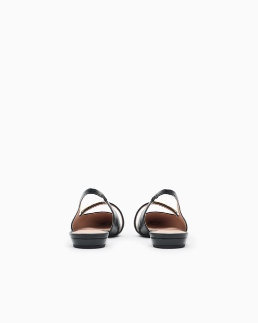 Emporio Armani White Nappa-Leather Slingback Ballerinas With Eagle Plate