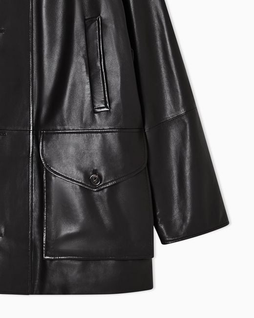 Emporio Armani Black Ultra-Light Lambskin Nappa Leather Pea Coat for men