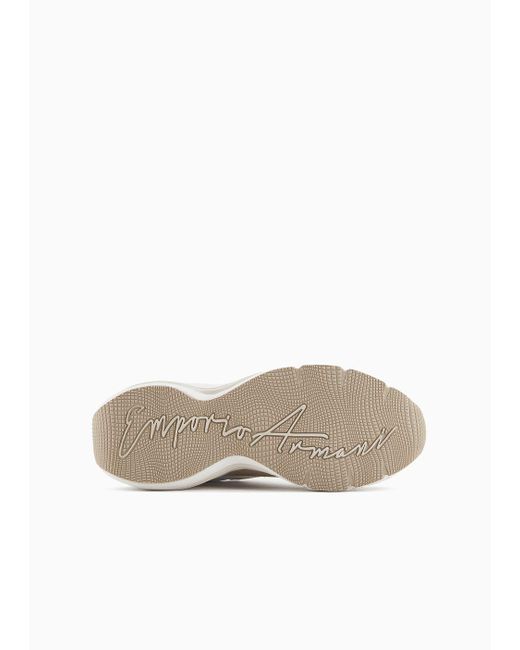Emporio Armani White Sneaker Aus Leder Und Veloursleder Mit Logo-schriftzug