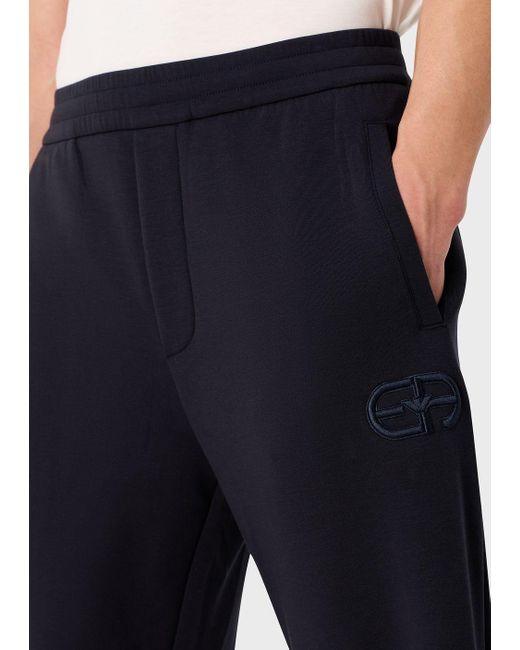 Pantaloni Jogger In Double Jersey Con Ricamo Logo Ea A Rilievo di Emporio Armani in Blue da Uomo
