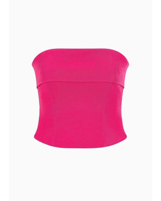 Emporio Armani Pink Strapless Top In Shiny Lurex-effect Piqué With Twisted Belt