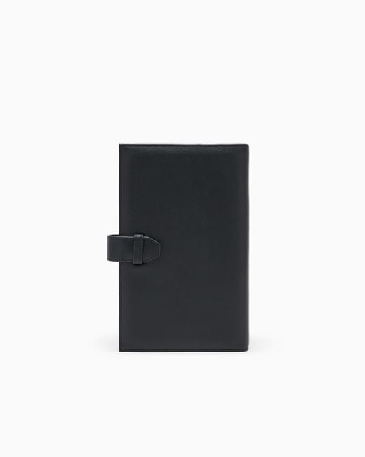 Emporio Armani Black Leather Note Case With Logo Nylon Lining for men
