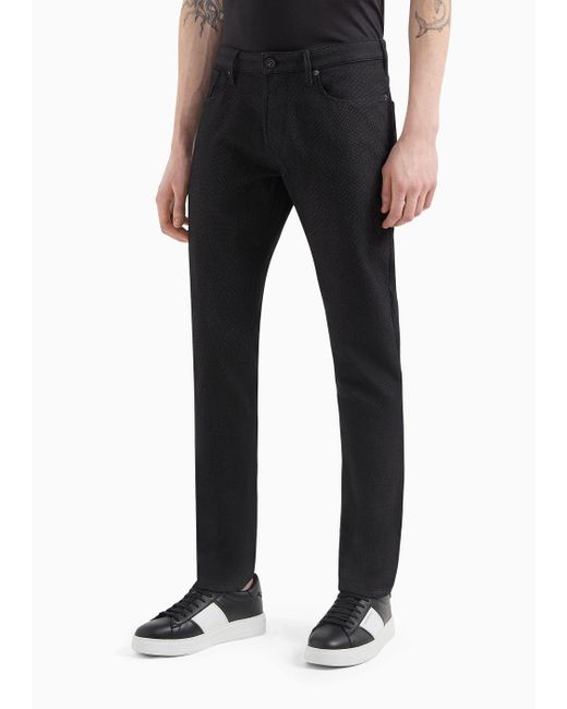 Emporio Armani Black Slim-fit J06 Trousers In Textured, Yarn-dyed Fabric for men
