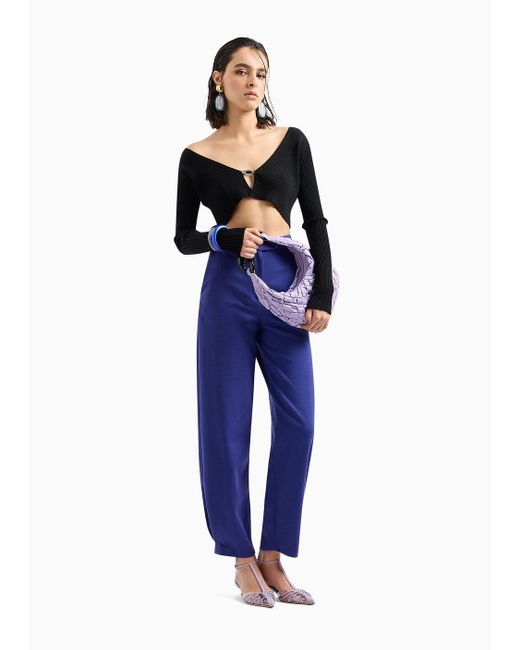 Pantalones De Punto Milano Elástico Con Bajo Estrecho Emporio Armani de color Blue