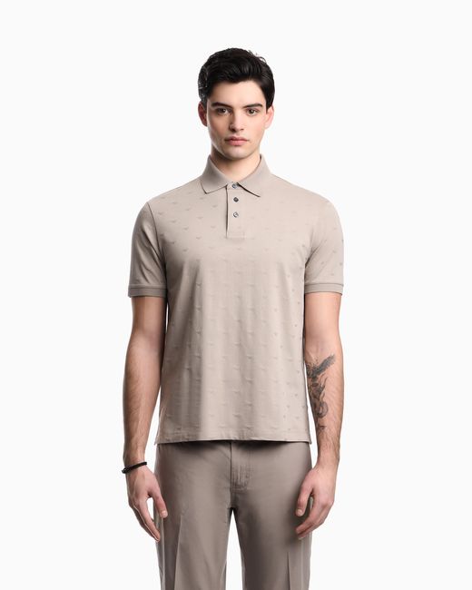 Emporio Armani Natural Slim-Fit Jersey Polo Shirt With All-Over Jacquard Eagle for men