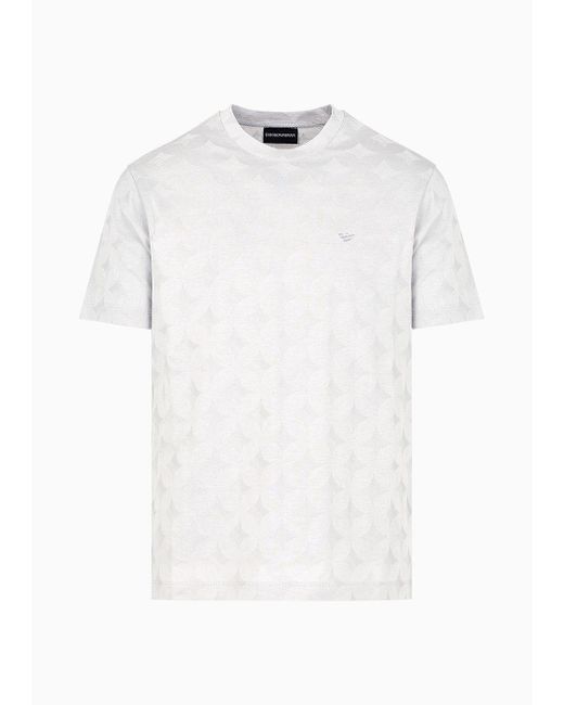 Emporio Armani White Jersey T-shirt With All-over Jacquard Graphic Design Motif for men