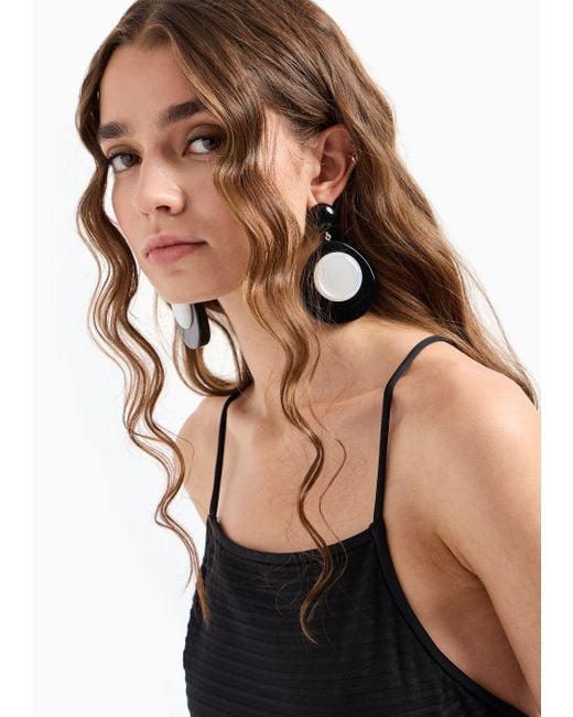 Emporio Armani Black Two-toned Pendant Earrings