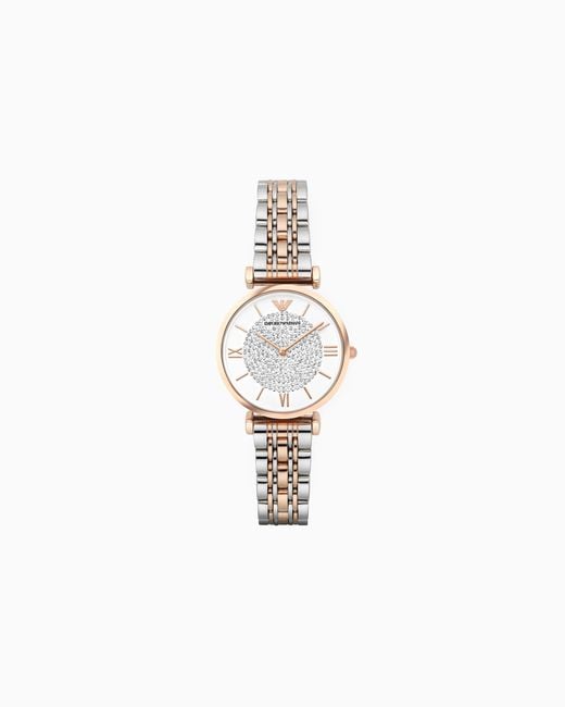 Emporio Armani White Two-Hand Two-Tone Stainless Steel Watch