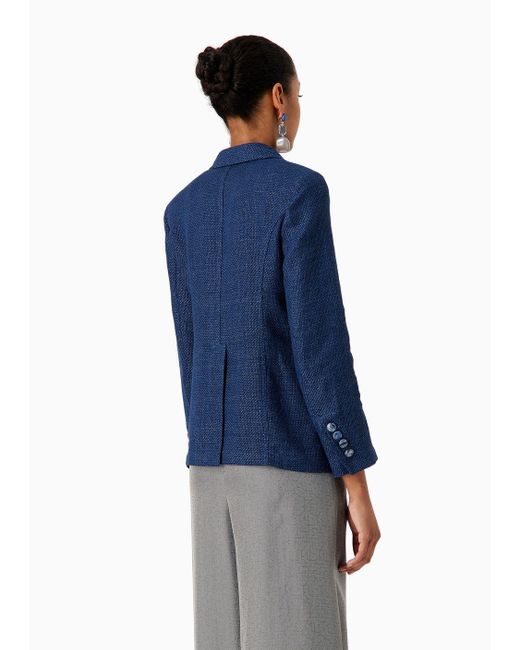Veste À Simple Boutonnage En Tissu De Lin Et Coton Armuré Emporio Armani en coloris Blue