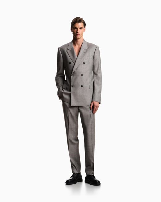 Emporio Armani Gray Muted Prince Of Wales Check Mouliné Wool Suit for men