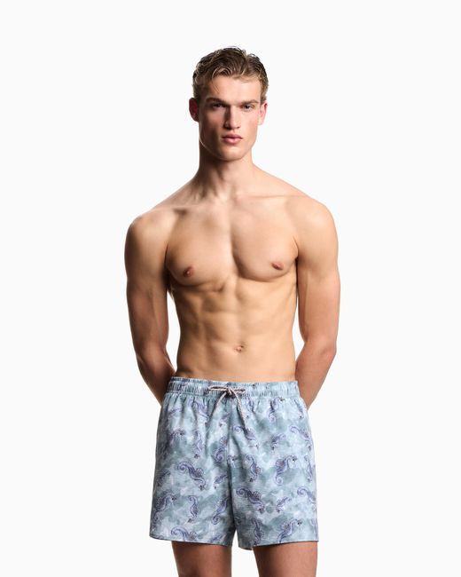 Emporio Armani Blue Sea Animals Print Swim Shorts for men