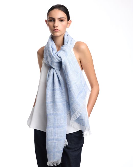 Emporio Armani Blue Brushed Linen Scarf With Lurex