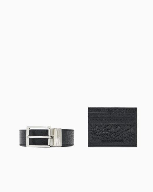 Emporio Armani White Gift Box With Tumbled-Leather Belt And Card Holder for men