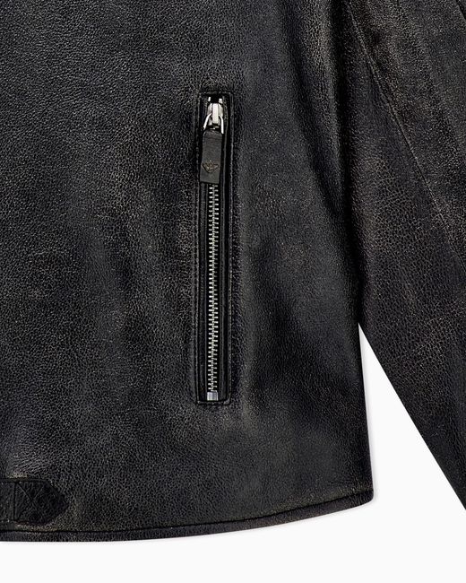 Emporio Armani Gray Shiny Leather Blouson With Quilted Shoulders And A Zip for men